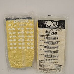(TWO) Pair PILLOW PAWS Hospital Socks XL Adult Terries Yellow